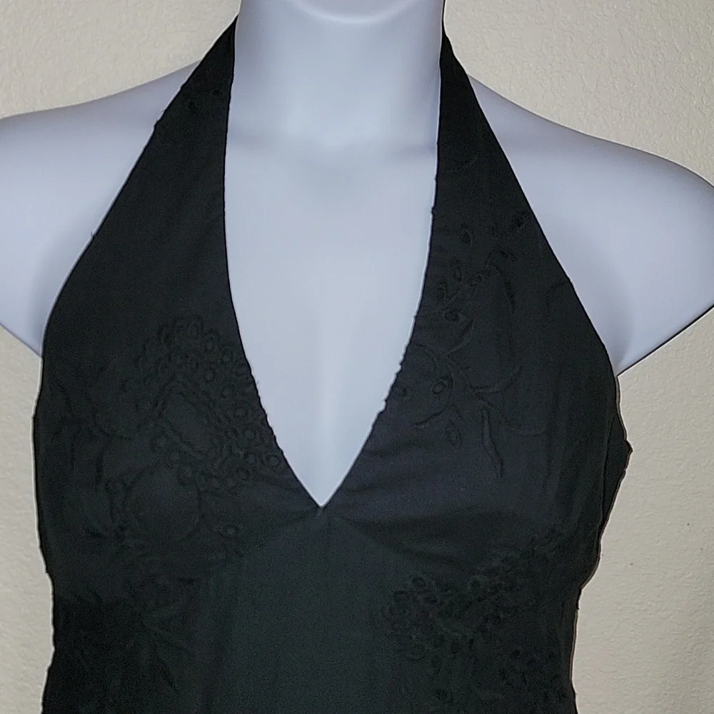 Bandolino Halter Black Flower Pattern Eyelet 100% cotton Dress size 12 - Picture 2 of 10
